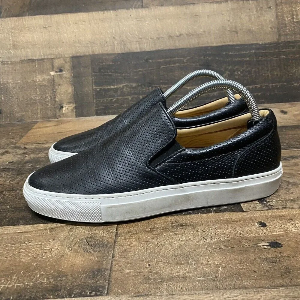 The Greats Brooklyn Laser Etched Italian Black Leather Slip On Sneaker sz 10